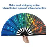 UV Glow Rave Hand Fan,Bamboo Folding Clack Hand Fan for Men Women,Festival Fan,Large Folding Hand Rave Fan for Festival (Blossoms)