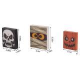Halloween Decorations Indoor - 3 PCS Wooden Ghost Halloween Signs Blocks for Table, Office, Tiered Tray, Fireplace Mantle