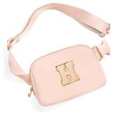 Gitus Gifts for 8 9 10 11 12 Year Old Girls Belt Bag Fanny Pack Crossbody Bags with Initial Letter Patch Cute Stuff Birthday Gifts for Teen Girls Women Personalized Trend Stuff (Coral Pink-H)