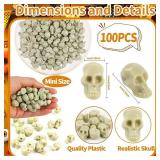KIMOBER 100PCS Mini Skulls Heads Miniature Figurines,Small Plastic Realistic Halloween Skeleton Skulls Head Prank Props for Party Bar Home Table Decorations
