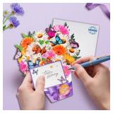 Lot Of 3 Mini Birthday Cards, Birthday Gift Card with Music and Light, Flower Bouquet 3D Card with Butterflies for Mom, Women, Wife (Butterfly & Daisy)