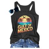 Gulf of Mexico T Shirt Women Gulf of Mexico Tank Top Vintage Beach Graphic Tee Summer Vacation Sleeveless Shirt 2XL