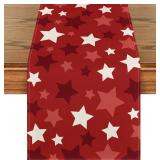 Artoid Mode Stars Red 4th of July Table Runner, Patriotic Seasonal Memorial Day Kitchen Dining Table Decoration for Home Party Decor 13x90 Inch