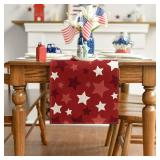 Artoid Mode Stars Red 4th of July Table Runner, Patriotic Seasonal Memorial Day Kitchen Dining Table Decoration for Home Party Decor 13x90 Inch