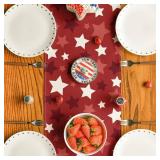 Artoid Mode Stars Red 4th of July Table Runner, Patriotic Seasonal Memorial Day Kitchen Dining Table Decoration for Home Party Decor 13x90 Inch