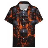 Button Down Shirt for Men Casual Skull Print Hawaiian Shirts Beach Short Sleeve