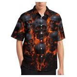 Button Down Shirt for Men Casual Skull Print Hawaiian Shirts Beach Short Sleeve