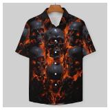 Button Down Shirt for Men Casual Skull Print Hawaiian Shirts Beach Short Sleeve