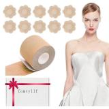 Lot Of 2 Breast Petals,Boob Tape with 5 Pairs Disposable Nipple Covers,Lifting Boobtape for Large Breasts Dress Sport Beige