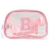 Pander Clear Small Belt Bag with Nylon Fabric Trim - Perfect for Game Day, Ballgame, Stadium Events Essentials - Light Pink/B