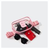 Pander Clear Small Belt Bag with Nylon Fabric Trim - Perfect for Game Day, Ballgame, Stadium Events Essentials - Light Pink/B