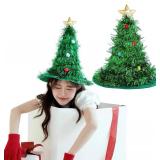 Christmas Hat Santa Green Christmas Tree Hat Shiny Tinsel Hat Non-Woven Fabric Rain Silk Glitter Christmas Tree Hat for Women Girls Adults Xmas Party Home Festival Holiday Costume Props
