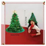 Christmas Hat Santa Green Christmas Tree Hat Shiny Tinsel Hat Non-Woven Fabric Rain Silk Glitter Christmas Tree Hat for Women Girls Adults Xmas Party Home Festival Holiday Costume Props