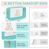 Personalized Initial Clear Makeup Bag, Travel Chenille Patch Cosmetic Bag, Preppy Toiletry Bag Monogram Cosmetic Pouch with Zipper, Ideal Gift for Teen Girls Women (Clear-Green, Y)