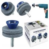 NEW Double Layer Corundum Lawn Mower Blade Sharpener, Universal Wear Lawnmower Blade Sharpener for Any Power Drill/Hand Drill, Double-Layer Grindstones Easy to Use and Not Easy Damage-(Gray)