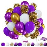 73-Pack 12 Inch Purple and Gold Balloons - Dark Purple, Metallic Gold & White Confetti Balloons for Graduation Decorations, Birthday Party Supplies, Anniversary Celebration