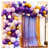 73-Pack 12 Inch Purple and Gold Balloons - Dark Purple, Metallic Gold & White Confetti Balloons for Graduation Decorations, Birthday Party Supplies, Anniversary Celebration