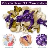 73-Pack 12 Inch Purple and Gold Balloons - Dark Purple, Metallic Gold & White Confetti Balloons for Graduation Decorations, Birthday Party Supplies, Anniversary Celebration