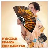 Folding Fan Hand Hand Fan - 2PC 13' Hand Fans for Women Foldable,Chinese Vintage Dragon Folding Bamboo Bone Hand Fan, Silk Cloth Large Folding Rave Fan for Festival Dance Club Circuit Parties (Black)