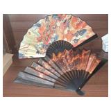 Folding Fan Hand Hand Fan - 2PC 13' Hand Fans for Women Foldable,Chinese Vintage Dragon Folding Bamboo Bone Hand Fan, Silk Cloth Large Folding Rave Fan for Festival Dance Club Circuit Parties (Black)