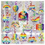 HOWAF 30 Pcs Gay Pride Decorations Hanging Swirls - Pride Month Party Supplies Foil Swirls, Love is Love LGBT Rainbow Pride Party Decoration Swirls, NO-DIY Gay Pride & LGBTQ Party Supplies