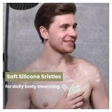 Lot Of 2 Silicone Body Scrubber Silver-Infused Dual-Sided 3-in-1 for Shower, Body Cleaning+Massage+Exfoliator Body Brush Buffer for Men and Women, Silicone Loofah, Non-Slip Handle (Stone)