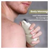 Lot Of 2 Silicone Body Scrubber Silver-Infused Dual-Sided 3-in-1 for Shower, Body Cleaning+Massage+Exfoliator Body Brush Buffer for Men and Women, Silicone Loofah, Non-Slip Handle (Stone)