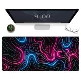 Gradient Mouse Pad Gaming 31.5 x 11.8in Desk Mat Topographic Keyboard Pad Mouse Mat for Non-Slip Base and Stitched Edge, Extended Desk Pad XL Keyboard Mousepad (Gradient), Large
