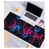 Gradient Mouse Pad Gaming 31.5 x 11.8in Desk Mat Topographic Keyboard Pad Mouse Mat for Non-Slip Base and Stitched Edge, Extended Desk Pad XL Keyboard Mousepad (Gradient), Large