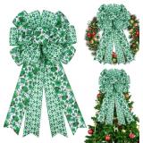 Lot Of 2 St Patricks Day Bow for Tree Topper Decorations, Large Green Clover Buffalo Plaid Burlap Bow for Wreath Front Foor, Outdoor St Patrick's Day Party Home D cor