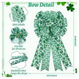 Lot Of 2 St Patricks Day Bow for Tree Topper Decorations, Large Green Clover Buffalo Plaid Burlap Bow for Wreath Front Foor, Outdoor St Patrick's Day Party Home D cor