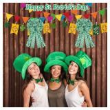 Lot Of 2 St Patricks Day Bow for Tree Topper Decorations, Large Green Clover Buffalo Plaid Burlap Bow for Wreath Front Foor, Outdoor St Patrick's Day Party Home D cor