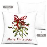 Christmas Mistletoe Pillow Covers 18x18, Mistletoe Christmas Decor, Red Bow Merry Christmas Pillow Covers for Couch Bed, Christmas Pillow Covers Decorative, Christmas Living Room Bedroom Decor