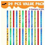 JOYIN 36 Pcs Halloween Glow Stick Hanging Wands in 8 Different Pattern Designs and 6 Colors for Kids Party Favors, Halloween Party Supplies, Glow in the Dark, Goodies Bags Fillers, Non Candy Treats