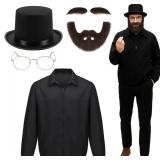 Yahenda 5 Pack Halloween Hazmat Costume for Men Adults Bad White Chemist Outfit Cosplay Hat Glasses Goatee Jacket