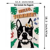 Lot of 2, Hello Summer Garden Flag Boston Terrier Vertical Double Sided Dog Tropical Flowers Plumeria Seasonal Farmhouse Yard Outdoor Decorations 12.5 x 18 Inch
