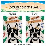Lot of 2, Hello Summer Garden Flag Boston Terrier Vertical Double Sided Dog Tropical Flowers Plumeria Seasonal Farmhouse Yard Outdoor Decorations 12.5 x 18 Inch