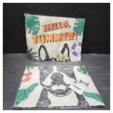 Lot of 2, Hello Summer Garden Flag Boston Terrier Vertical Double Sided Dog Tropical Flowers Plumeria Seasonal Farmhouse Yard Outdoor Decorations 12.5 x 18 Inch