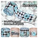 Whaline 30 Yards Fall Thanksgiving Wired Edge Ribbon Vintage Blue Pumpkin Craft Ribbon Plaids Pumpkin Truck Welcome Gift Wrapping Ribbons for Farmhouse DIY Floral Bow, 4 Rolls, 2 Inch