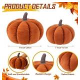 Yookeer 2 Pcs Fall Halloween Pumpkin Pillows, Velvet 3D Simulated Pumpkin Throw Pillow Soft Decorative Sofa Cushion for Thanksgiving Autumn Harvest Farmhouse Home Decor (Brown,7'+11')