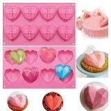 Diamond Heart Silicone Molds 2PCS 8-Cavities Food Grade Heart Molds for Cake Baking, Chocolate, French Dessert, Candy, Ice Cube, Soap for Wedding Engagement Valentines Day Party Supplies