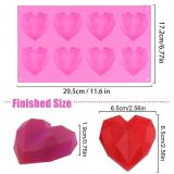 Diamond Heart Silicone Molds 2PCS 8-Cavities Food Grade Heart Molds for Cake Baking, Chocolate, French Dessert, Candy, Ice Cube, Soap for Wedding Engagement Valentines Day Party Supplies