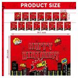 Spider Birthday Party Supplies, Superhero Cityscape Decorations with Comic Expressions, Includes Banner, Plates, Napkins, Tablecloth, Backdrop (Serves 20 Guests)