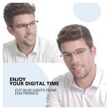 JJWELL 3 Pack Mens Reading Glasses Blue Light Blocking, Metal Rectangle Semi Rimless Readers for Men, Anti Eyestrain/Computer Glare/UV, Half Frame Spring Hinge Eyeglasses with Pouches(1.75)