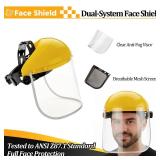 ascavs Face Shield, Full Face Safety Shield for Grinding & Cutting, ANSI Z87.1 Tested, Replaceable Clear & Mesh Visor, Adjustable Headgear for Woodworking, Chainsaw & Workshop Use