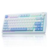 AULA F75 75% Wireless Mechanical Keyboard, Hot Swappable Creamy Keyboard, Pre-lubed Greywood Switches RGB Backlit Gaming Keyboards, 2.4GHz/Type-C/BT5.0(Salt White Blue)