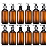 Tessco for you 12 Pack Amber Soap Dispenser Empty Plastic Pump Bottles Dispenser Refillable Shampoo Container for Hand Sanitizer Soap Lotion Body Wash Conditioner Bathroom Kitchen Travel(12 oz)