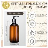 Tessco for you 12 Pack Amber Soap Dispenser Empty Plastic Pump Bottles Dispenser Refillable Shampoo Container for Hand Sanitizer Soap Lotion Body Wash Conditioner Bathroom Kitchen Travel(12 oz)