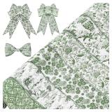 Lyrow 6 Rolls Chinoiserie Ribbon Sage Green Wired Edge Floral Ribbon Botanical Floral Flower Pattern Fabric Craft Wreath Bow Wrapping 2.52 Inches by 5 Yards