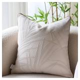 Yangest Neutral Chenille Pillow Cover 18 x18 Inches, Jacquard Leaves Square Throw Pillow Cover Soft Decorative Nature Accent Couch Pillow Cover for Living Room Bedroom, Beige